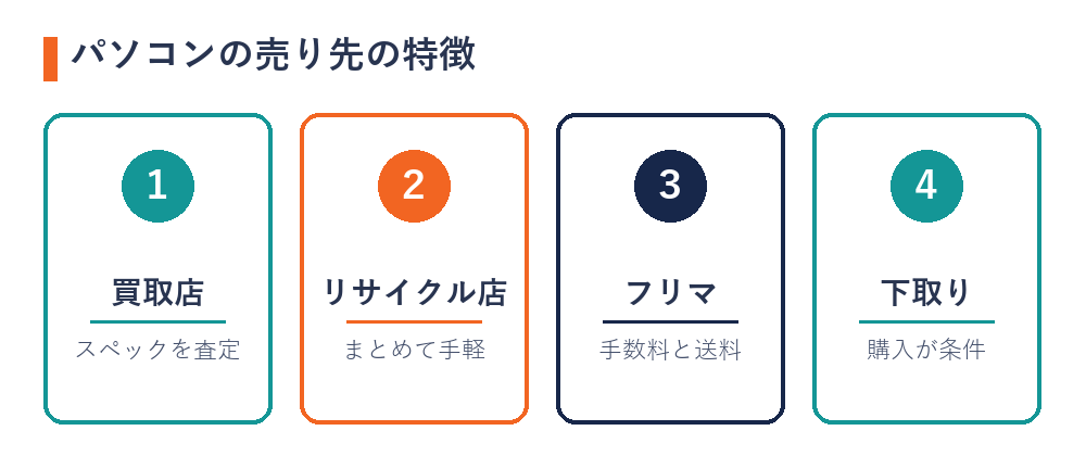 パソコンの売り先の特徴（買取店・リサイクル店・フリマ・下取り）